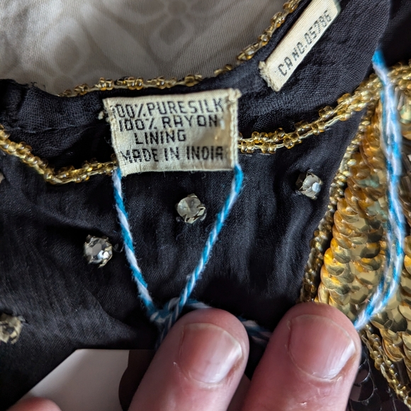 📼Stunning Vintage DOMINIQUE 3/4 sleeve sequin cascading leaf pattern dress - S - Picture 9 of 16